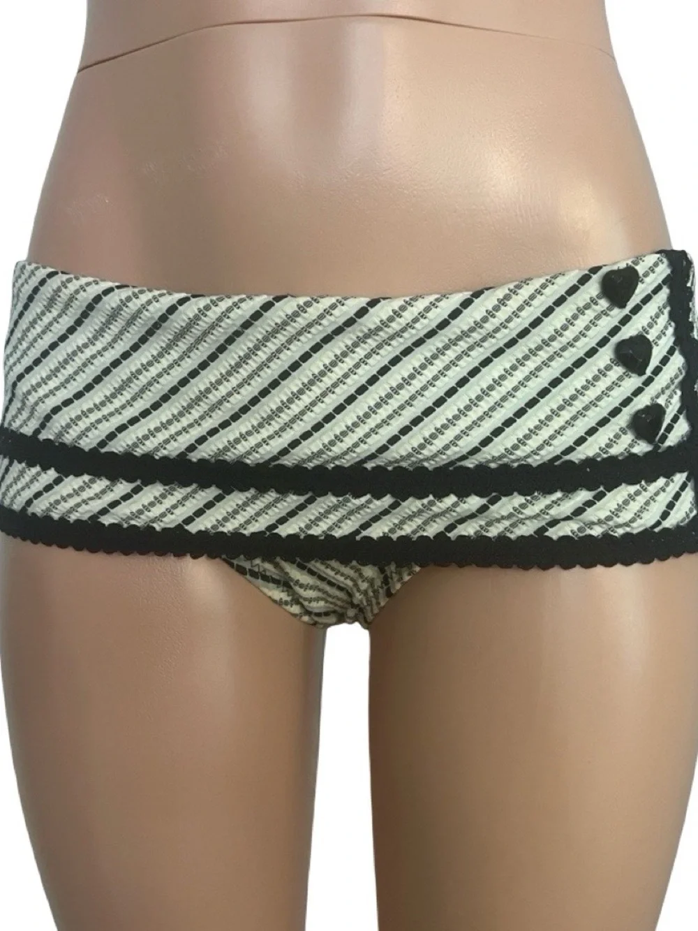 Betsey Johnson Bikini swimsuit bottom polka dot Striped Black & Cream short - Picture 8 of 8